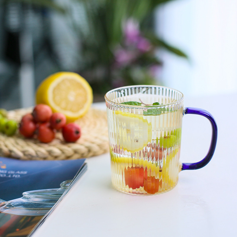 IBLUELOVER - Tazza in vetro con manico, 300 ml, in vetro borosilicato resistente al calore, per bevande calde e fredde, caffè, tè, succhi di frutta